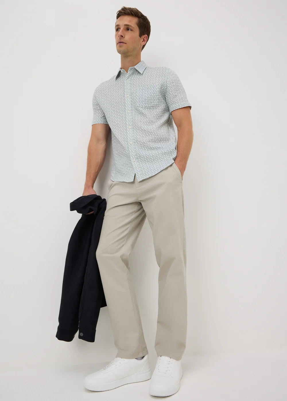 Ecru Geometric Regular Fit Short Sleeve Shirt - S Image 1