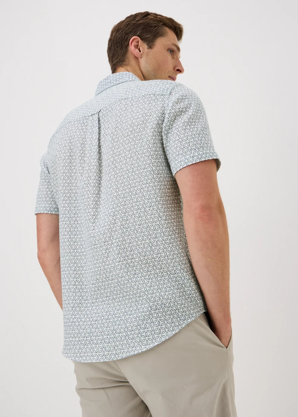 Ecru Geometric Regular Fit Short Sleeve Shirt - S Image 2