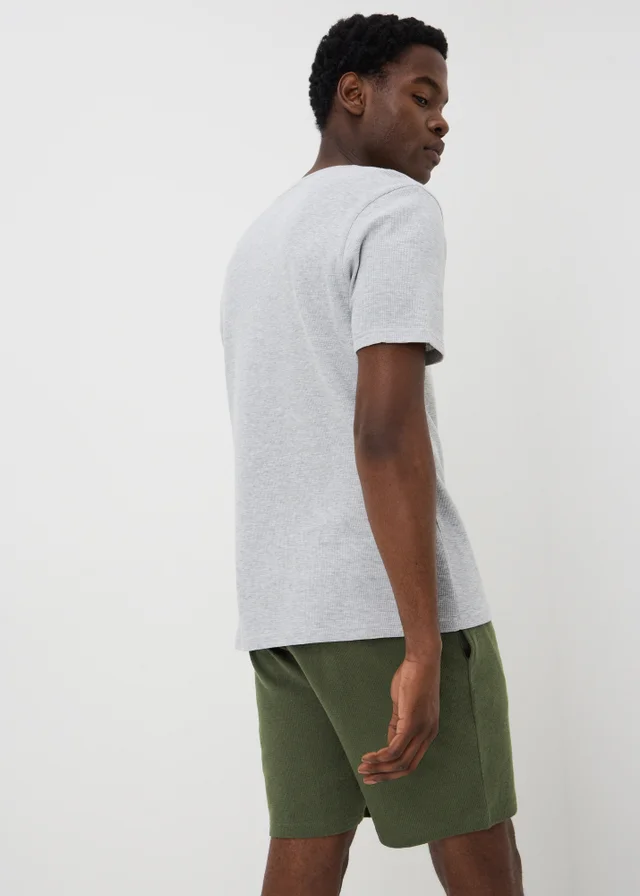 Green Waffle Henley Short Pyjama Set