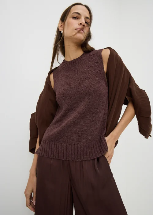 Chocolate Brown Tape Yarn Knitted Vest Top - XS Image 1