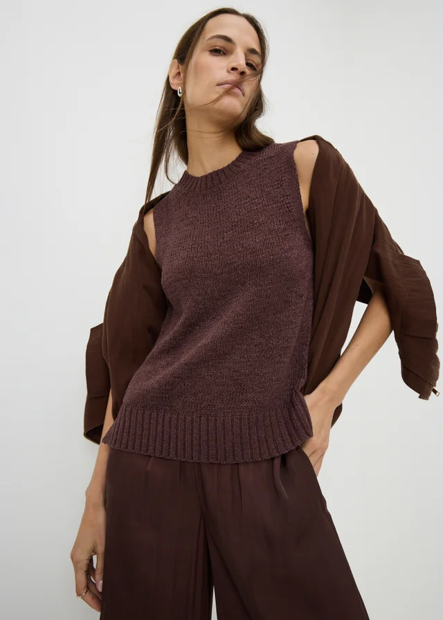 Chocolate Brown Tape Yarn Knitted Vest Top