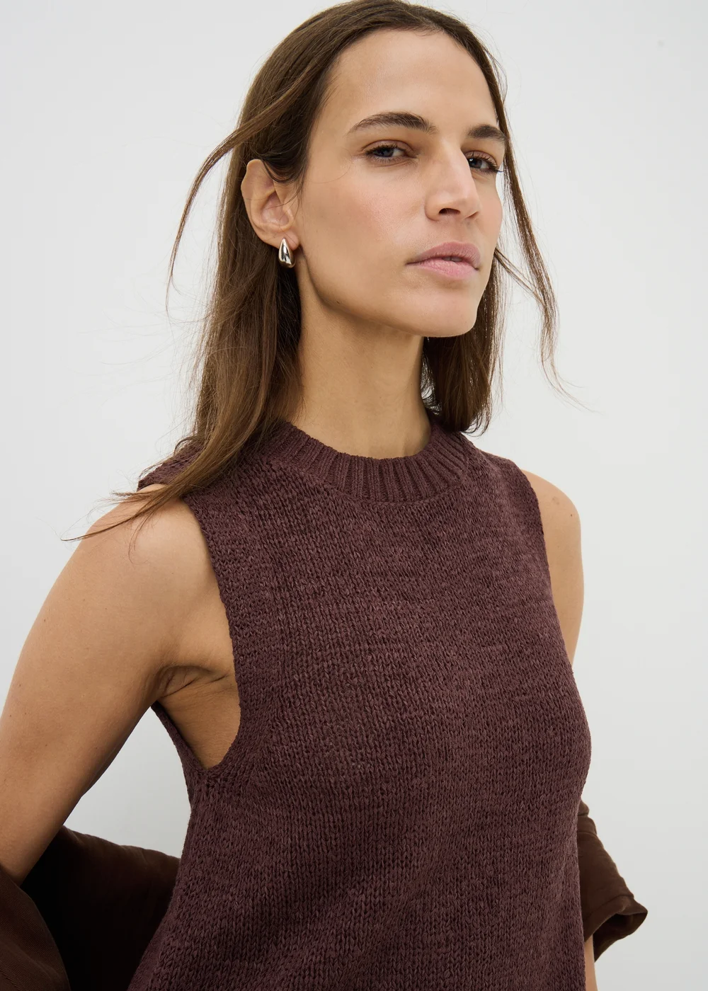 Chocolate Brown Tape Yarn Knitted Vest Top - XS Image 3