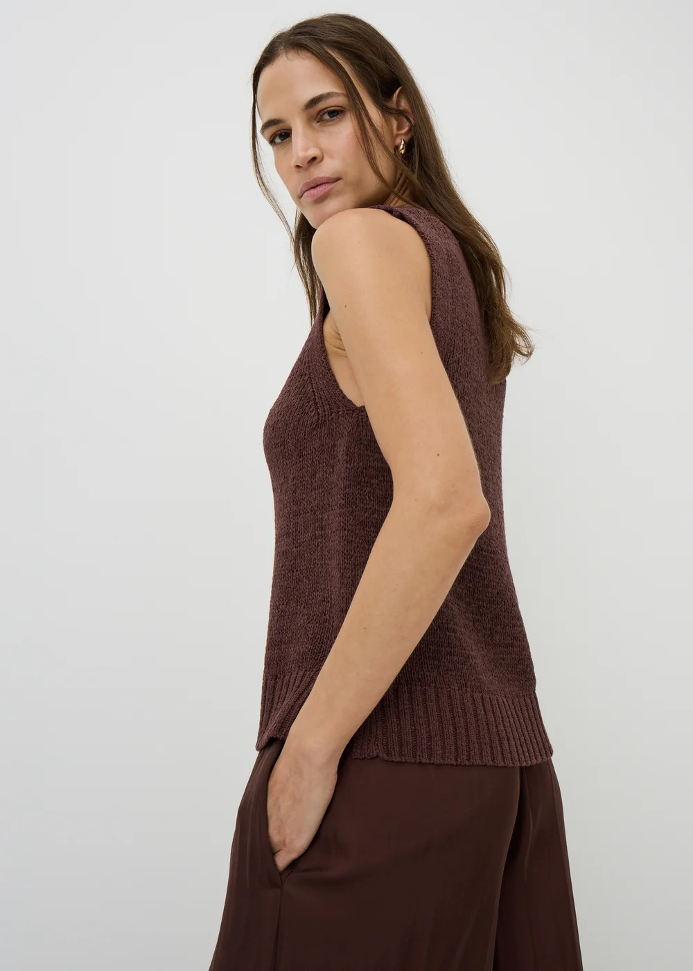Chocolate Brown Tape Yarn Knitted Vest Top - XS Image 2