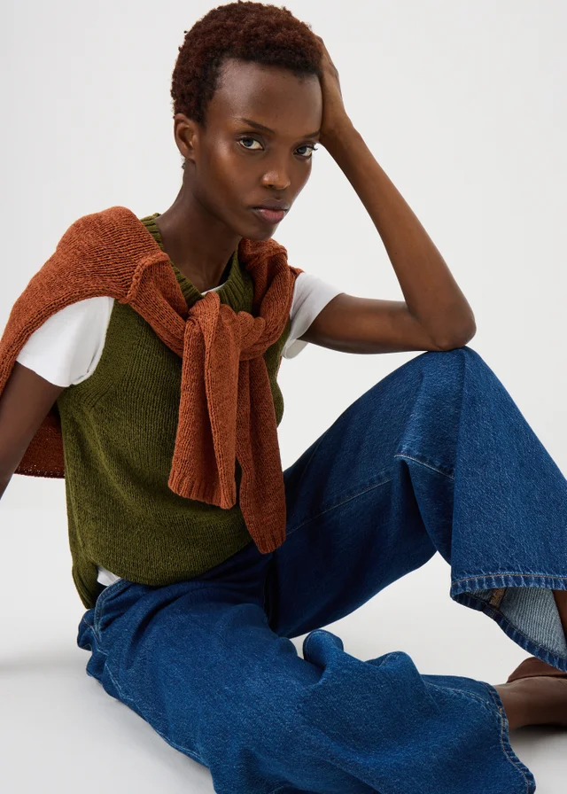 Olive Tape Yarn Knitted Vest Top
