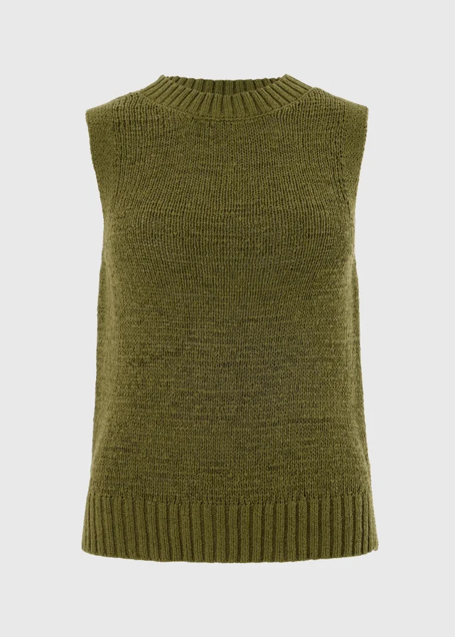 Olive Tape Yarn Knitted Vest Top
