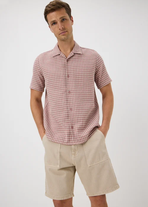Pink Check Dobby Textured Short Sleeve Shirt - S Image 2