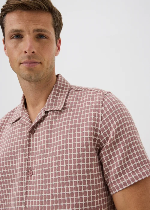Pink Check Dobby Textured Short Sleeve Shirt - S Image 3
