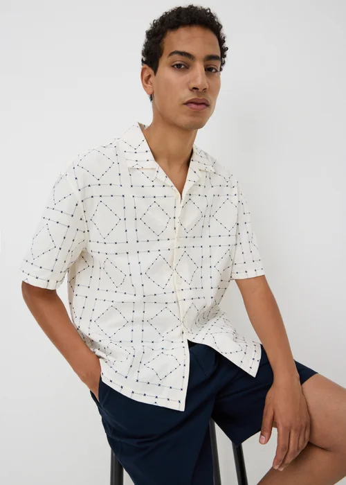 Ecru Square Embroidered Short Sleeve Shirt - S Image 1