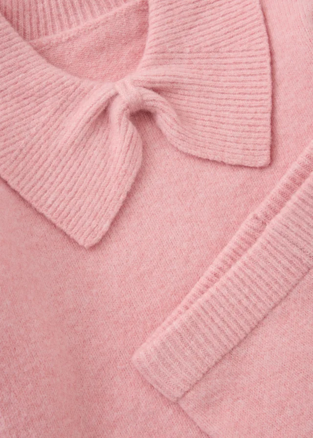 Girls Pink Bow Collared Knitted Top & Trousers Set (1-8yrs)