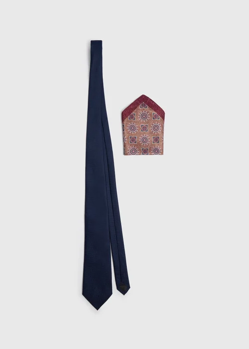 Taylor & Wright Navy Tie and Geometric Pocket Square - One Size Image 2