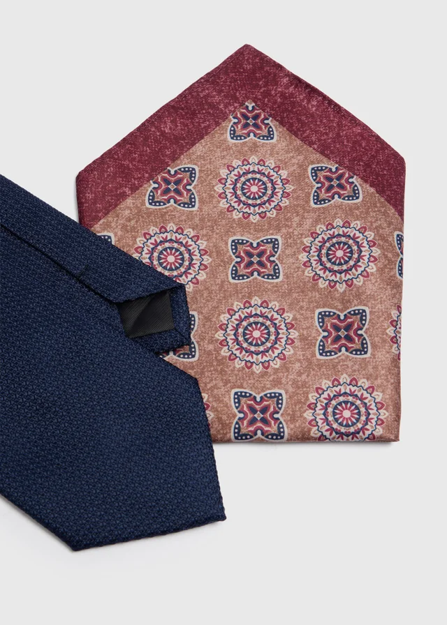 Taylor & Wright Navy Tie and Geometric Pocket Square