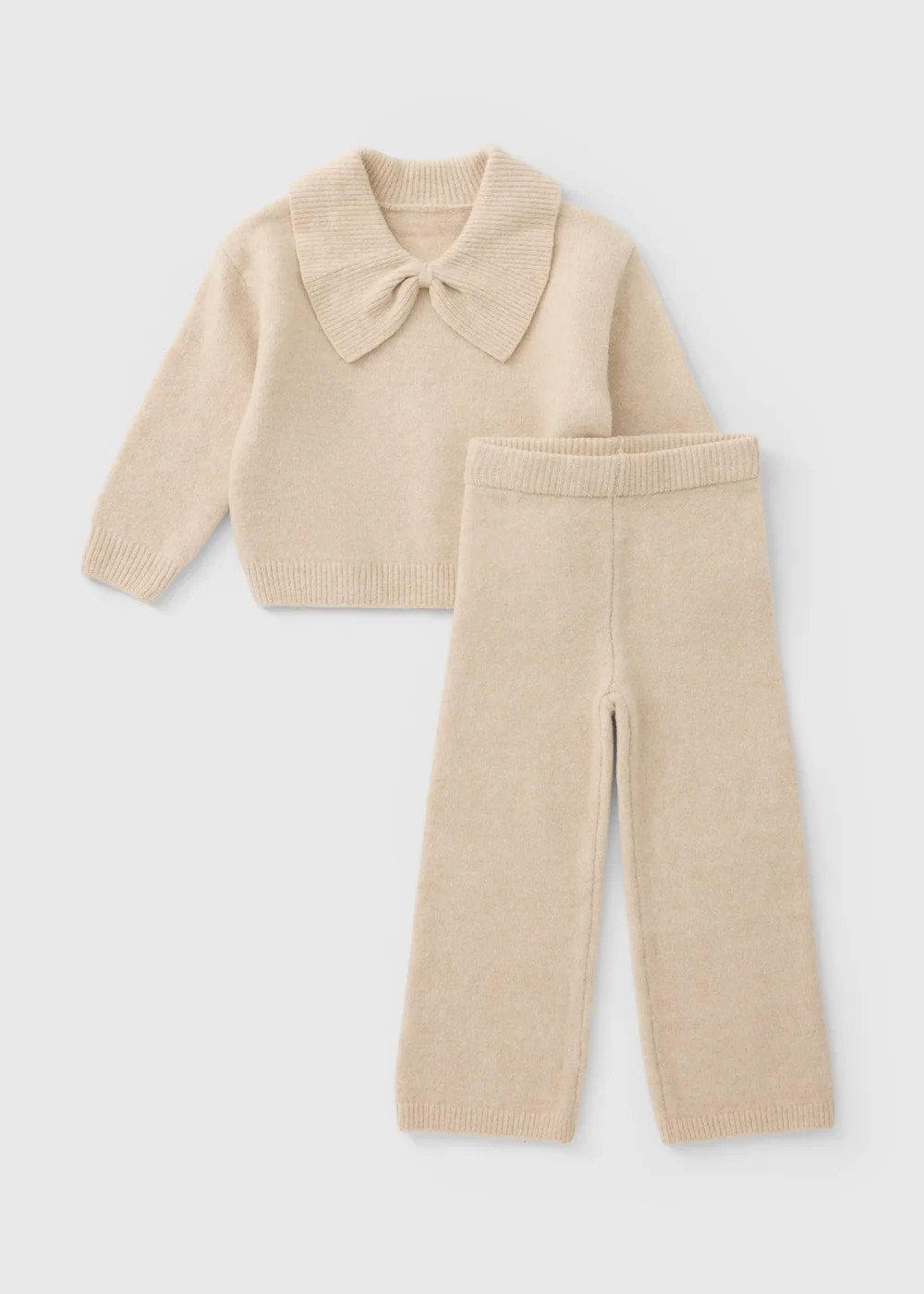 Girls Oatmeal Bow Collared Knitted Top & Trousers Set (1-8yrs) - 1-1.5 Yrs Image 1