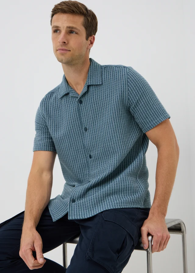 Blue Textured Striped Shirt