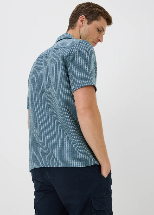 Blue Textured Striped Shirt