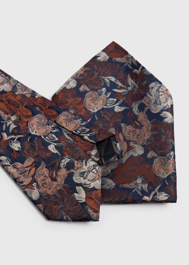 Taylor & Wright Navy Rust Floral Tie & Pocket Square