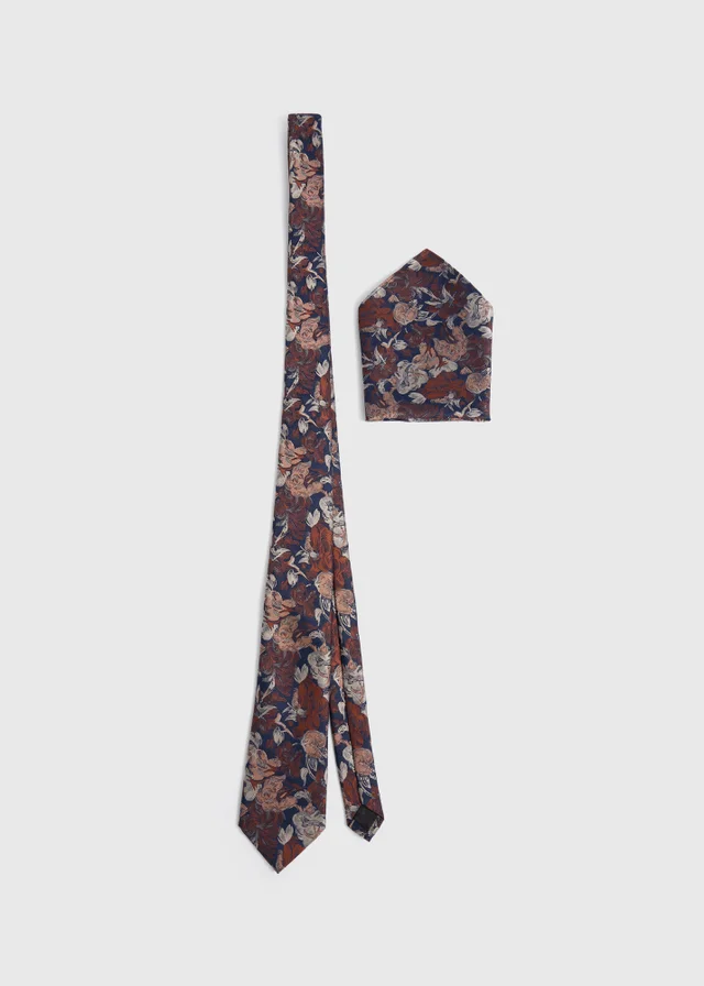 Taylor & Wright Navy Rust Floral Tie & Pocket Square