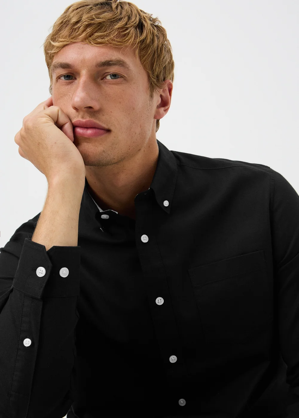 Black Regular Fit Oxford Shirt - S Image 2