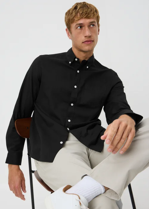 Black Regular Fit Oxford Shirt - S Image 1