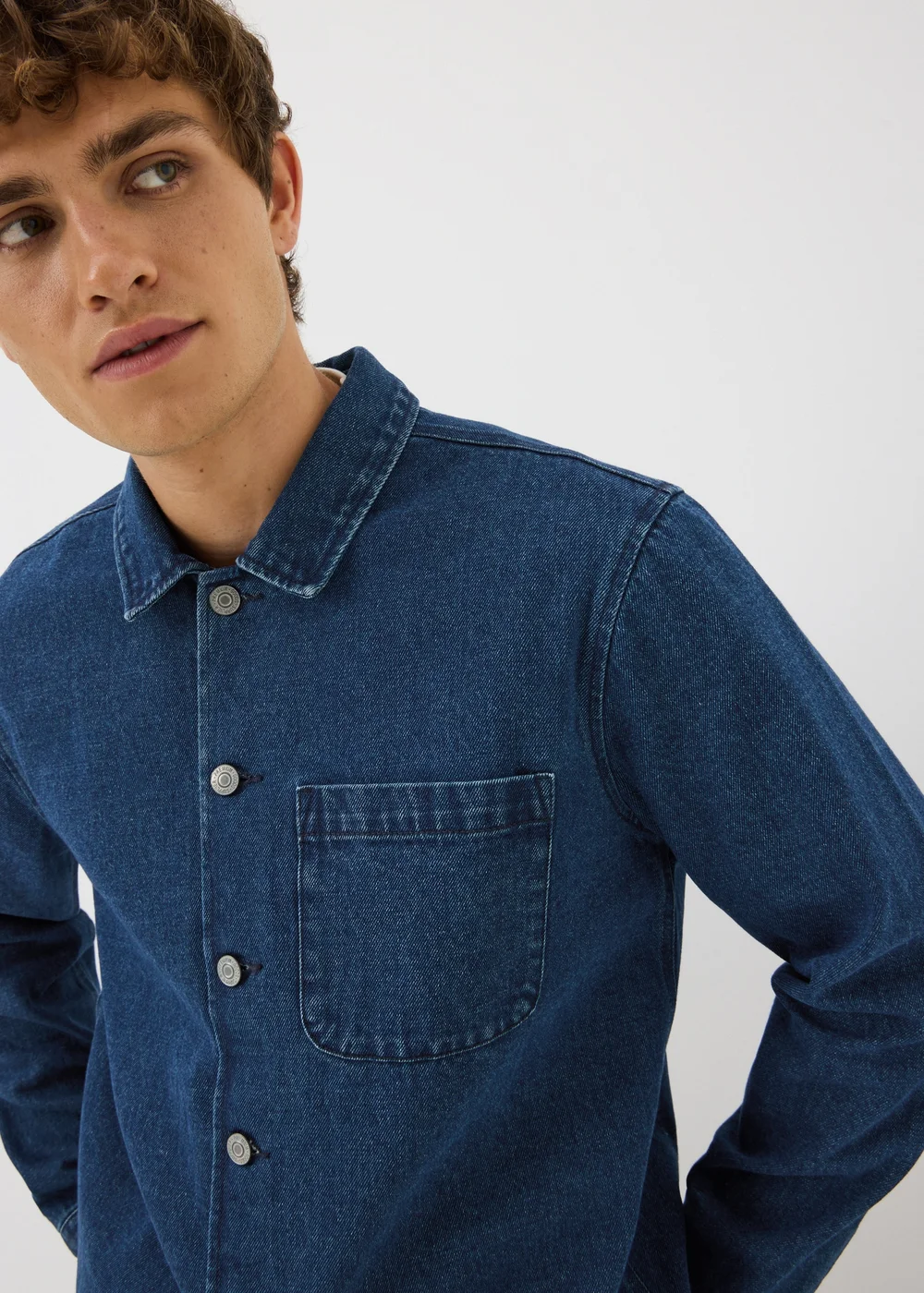 Navy Denim Button Up Shacket - S Image 3