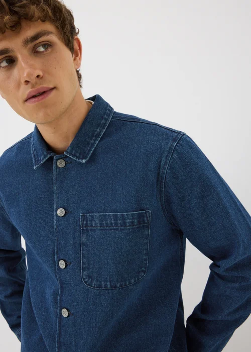 Navy Denim Button Up Shacket - S Image 3