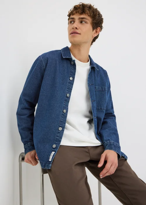 Navy Denim Button Up Shacket - S Image 1