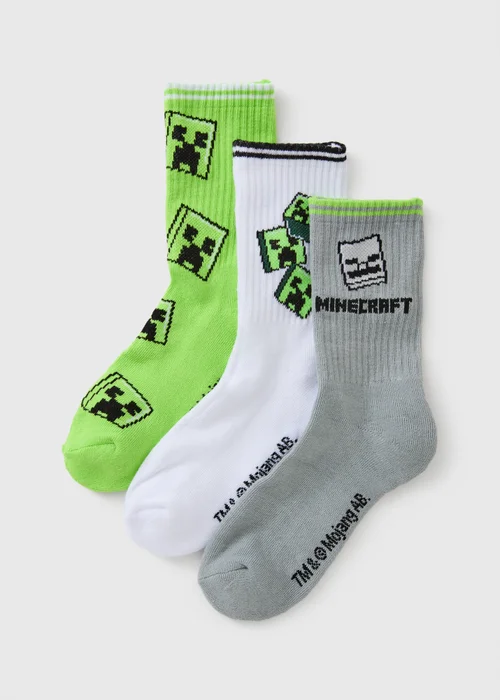 3 Pack Minecraft Multicolour Socks (Younger 12.5-Older 12) - 9-12 Image 1