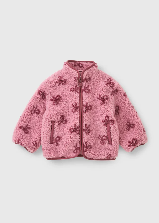 Girls Pink Bow Pattern Borg Jacket (1-8yrs)