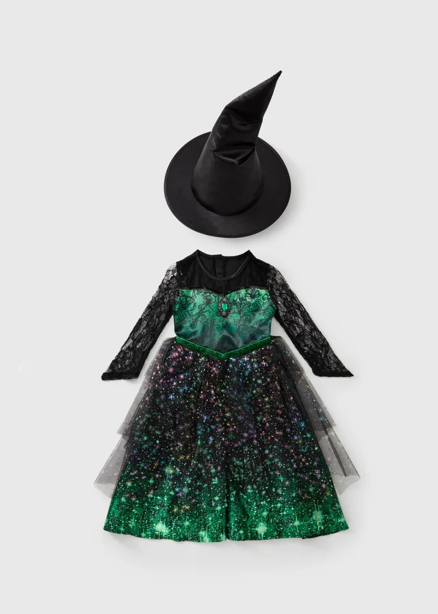 Kids Green Witch Fancy Dress Costume (4-13yrs)