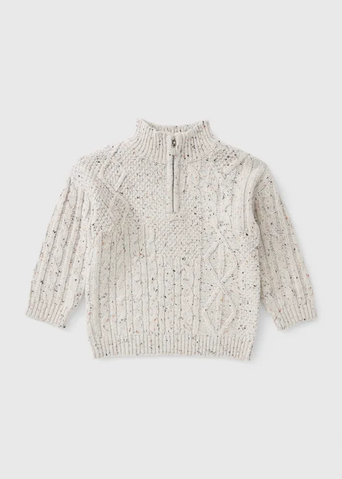Boys' Cream Speckled Cable-Knit Half-Zip Jumper (1-8 Yrs) - 1-1.5 Yrs Image 1