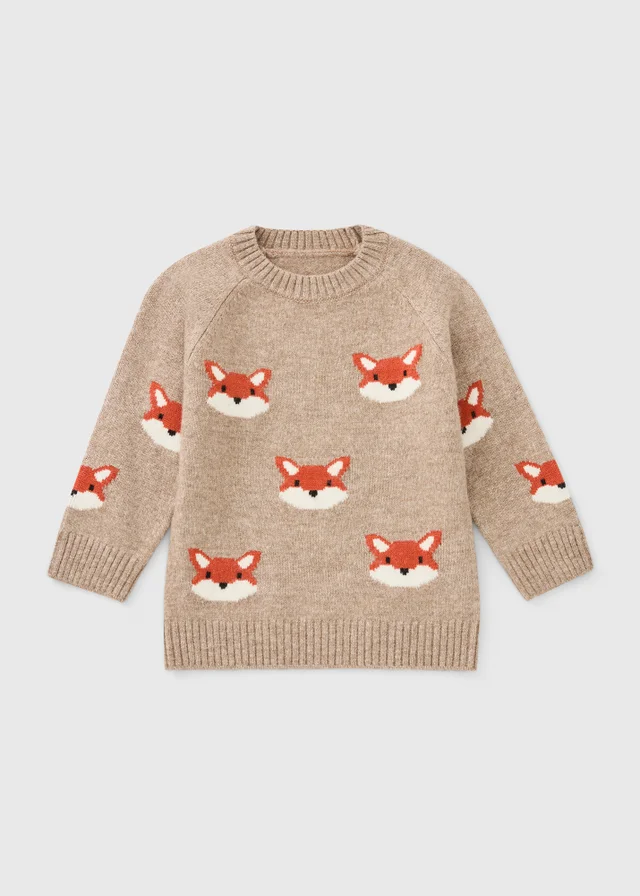 Boys Beige Fox Autumn Knitted Jumper (1-8yrs)