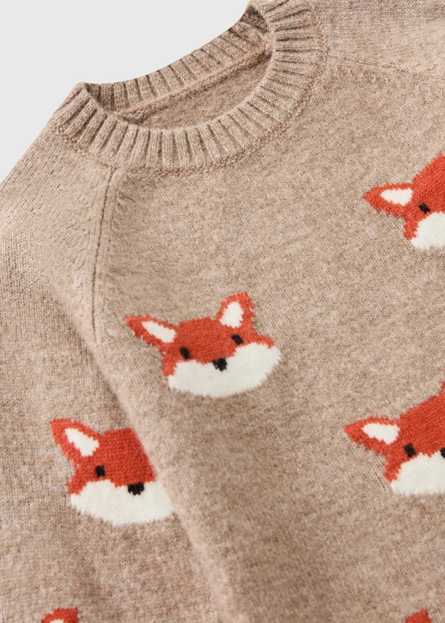 Boys Beige Fox Autumn Knitted Jumper (1-8yrs)