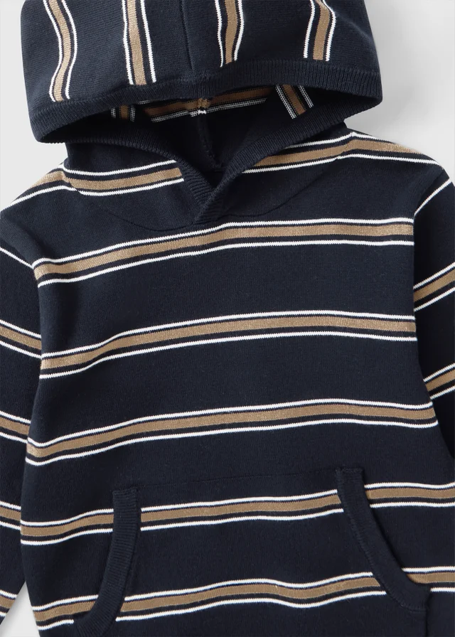 Boys Navy Fine Knit Hoodie (1-8yrs)