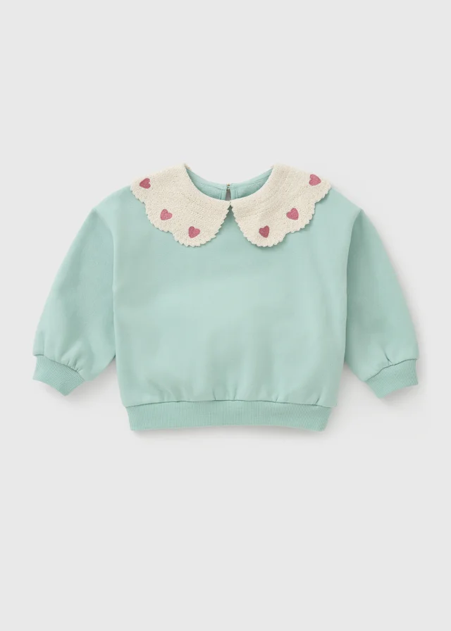 Girls Sage Green Collar Sweatshirt (1-8yrs)