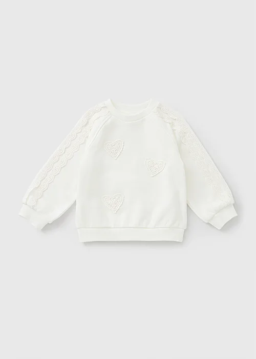 Girls Cream Lace Embroidered Sweatshirt (1-8yrs) - 1-1.5 Yrs Image 1