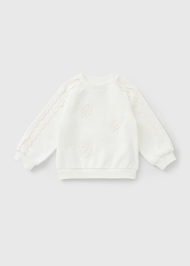 Girls Cream Lace Embroidered Sweatshirt (1-8yrs)