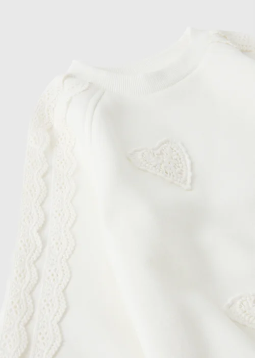 Girls Cream Lace Embroidered Sweatshirt (1-8yrs) - 1-1.5 Yrs Image 2
