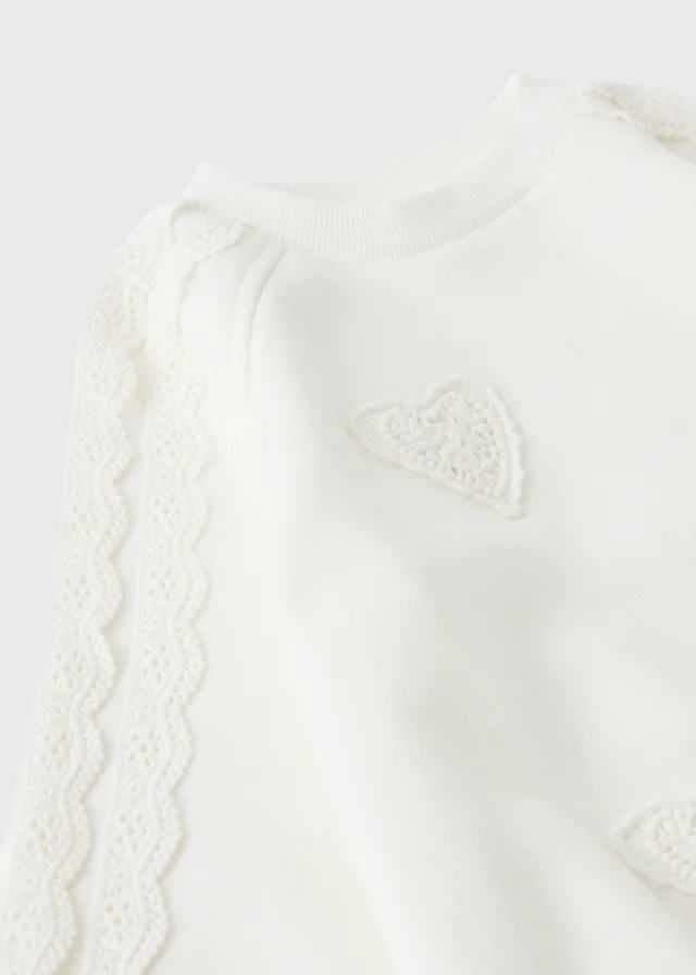 Girls Cream Lace Embroidered Sweatshirt (1-8yrs)