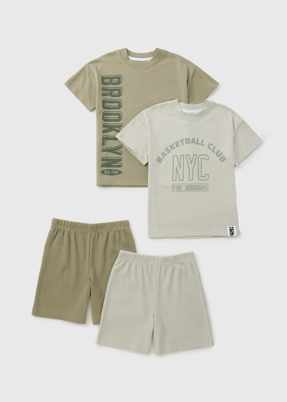 2 Pack Boys Slogan Waffle Short Pyjama Set (7-13yrs) - 7 Yrs Image 1