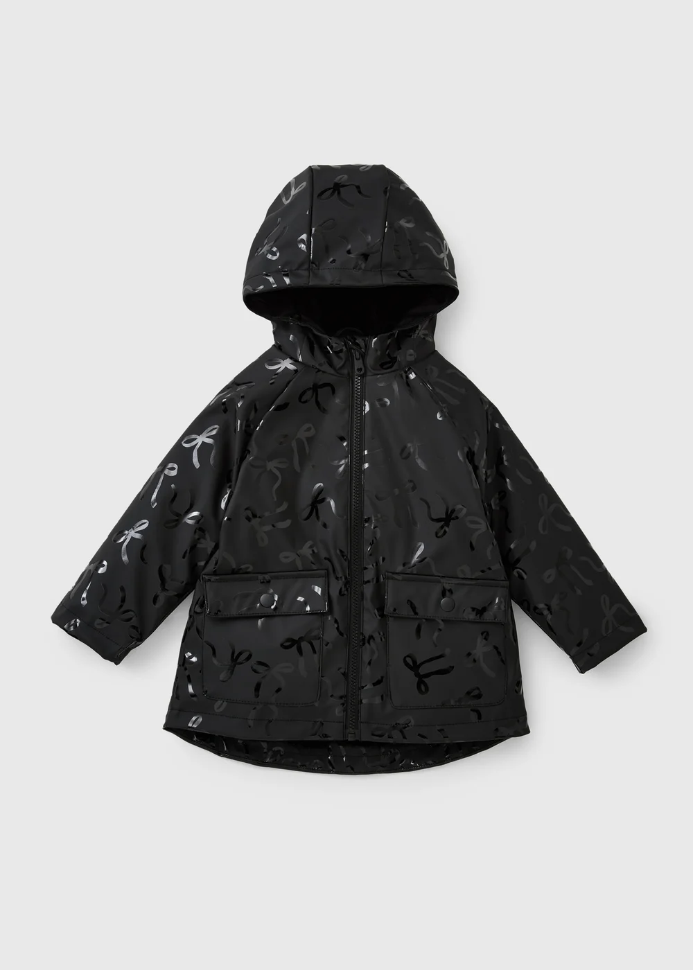 Girls Black Faux Fur Lined Bow Mac (1-8yrs) - 1.5-2 Yrs Image 1