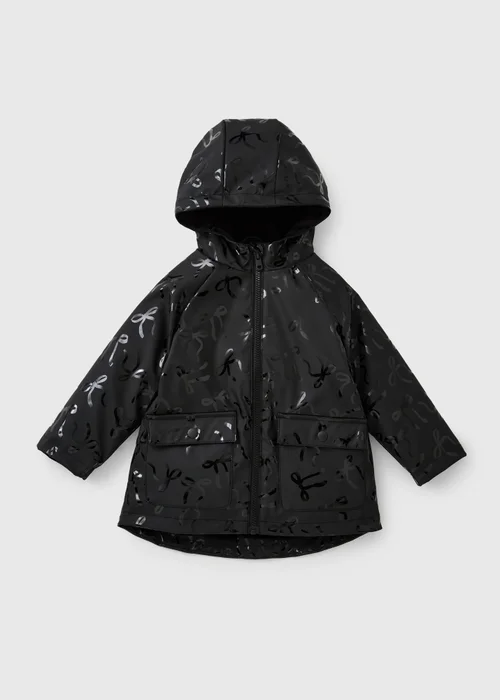 Girls Black Faux Fur Lined Bow Mac (1-8yrs) - 1.5-2 Yrs Image 1