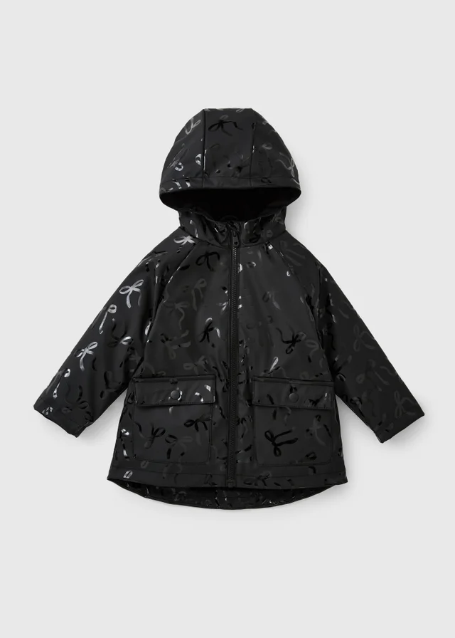 Girls Black Faux Fur Lined Bow Mac (1-8yrs)