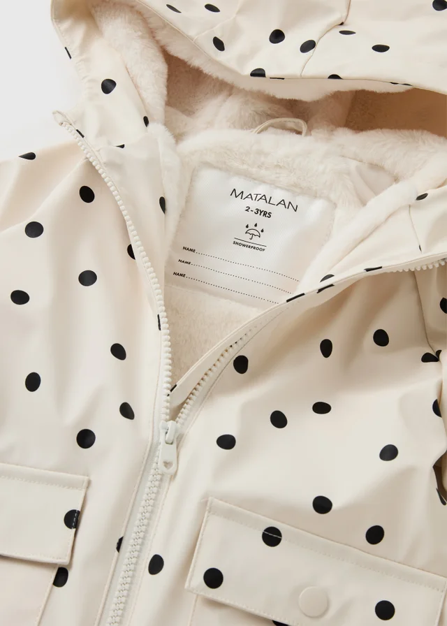 Girls Cream Polka Dot Fur Lined Showerproof Mac (1-8yrs)