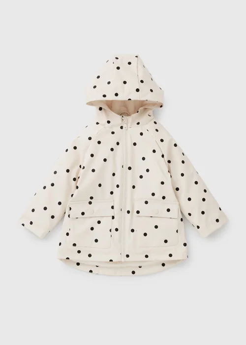 Girls Cream Polka Dot Fur Lined Showerproof Mac (1-8yrs) - 6-7 Yrs Image 1