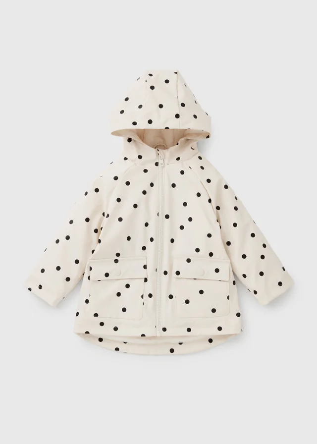 Girls Cream Polka Dot Fur Lined Showerproof Mac (1-8yrs)