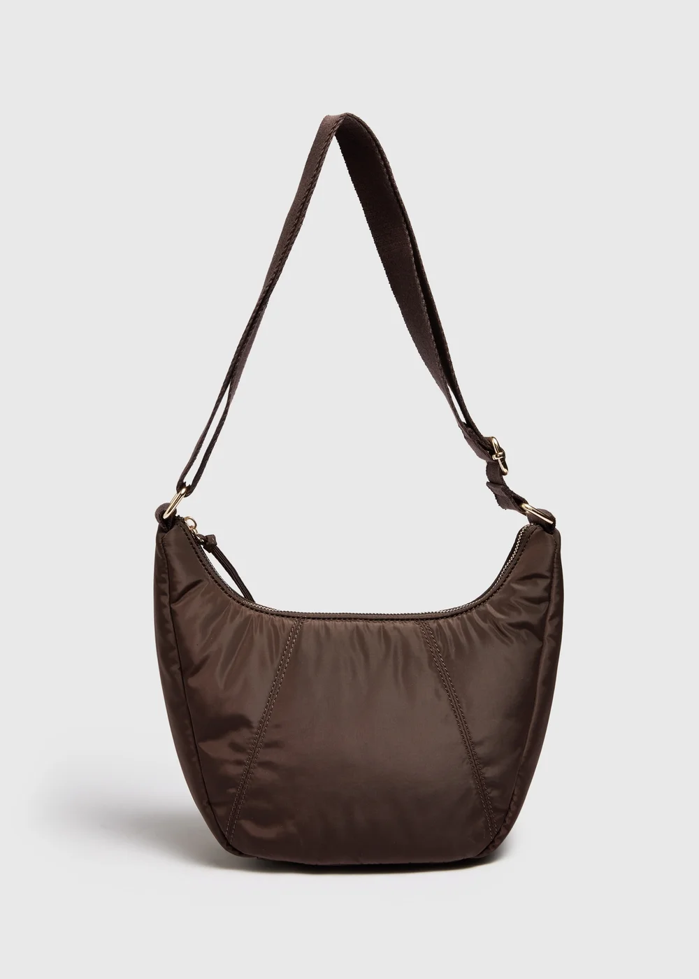 Chocolate Brown Nylon Moon Crossbody Bag - One Size Image 1