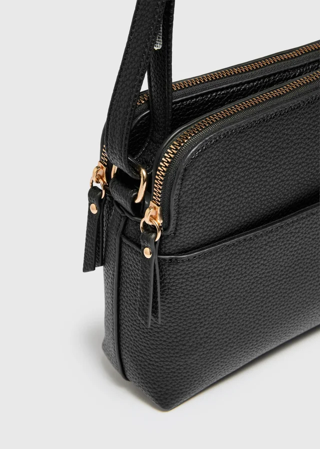 Black Triple Compartment Crossbody Bag