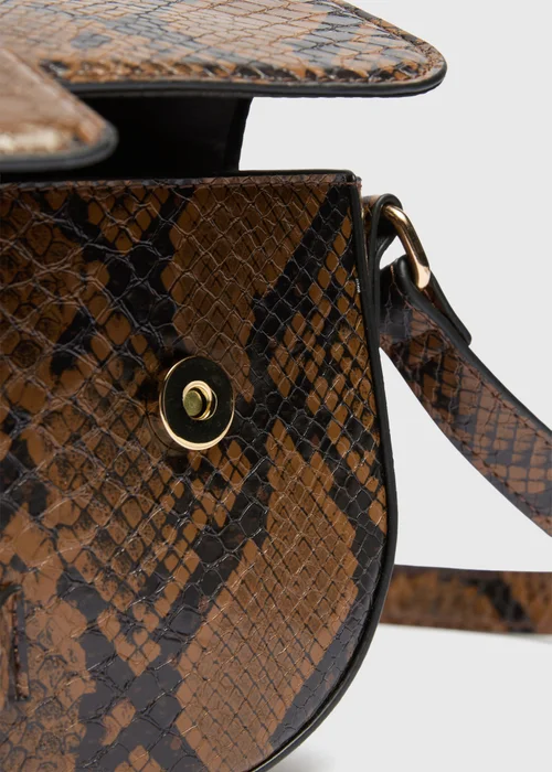 Chocolate Brown Snake Print Crossbody Bag - One Size Image 2