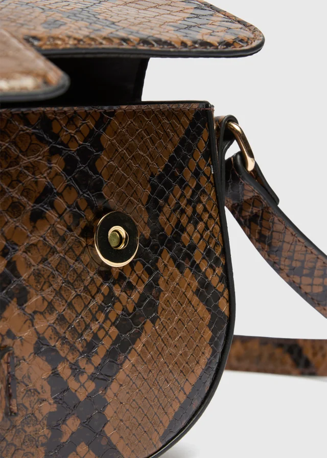 Chocolate Brown Snake Print Crossbody Bag