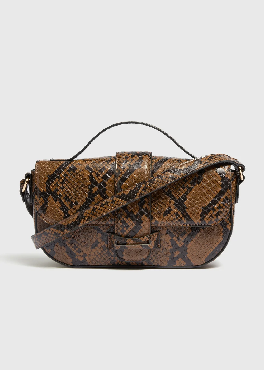 Chocolate Brown Snake Print Crossbody Bag - One Size Image 1