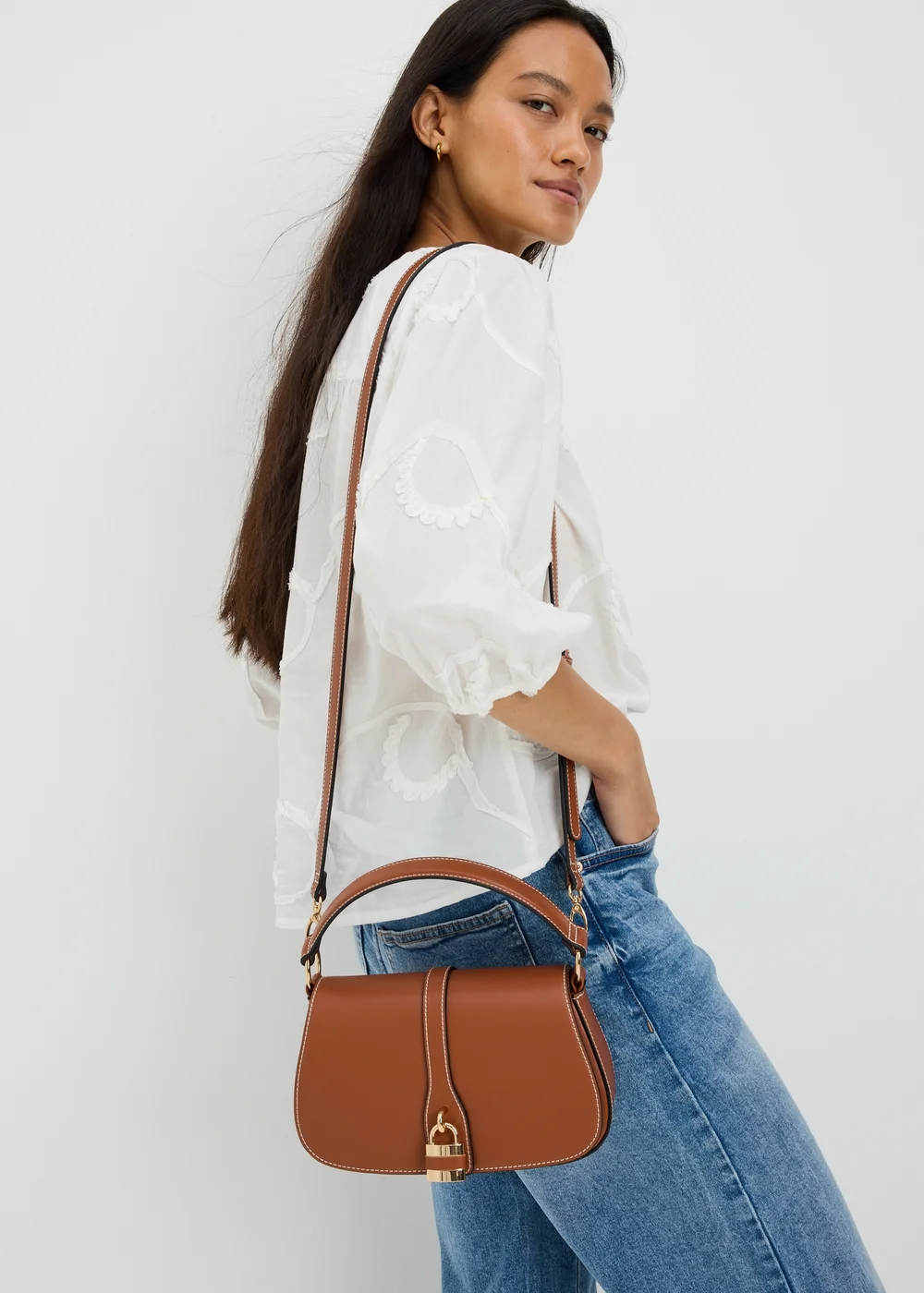 Tan Padlock Crossbody Bag - One Size Image 1